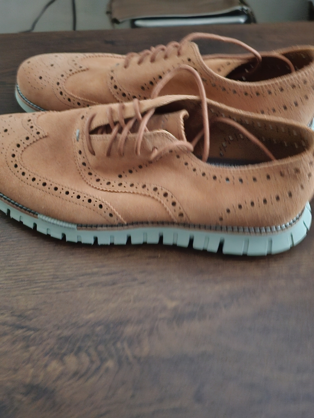 Men's Cole Haan Suede Wingtip Lace-Up Oxford in Orange/tan Suede - Mens 11